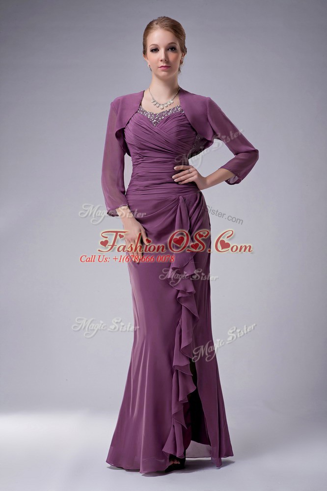 Comfortable Chiffon Sleeveless Floor Length Mother Of The Bride Dress and Beading