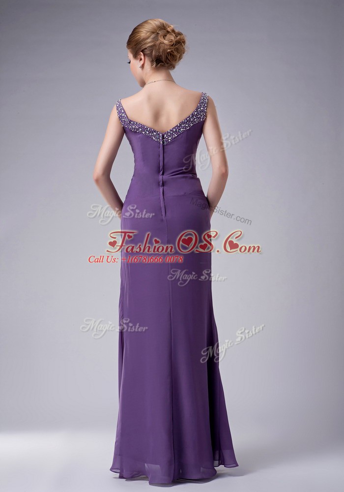 Comfortable Chiffon Sleeveless Floor Length Mother Of The Bride Dress and Beading