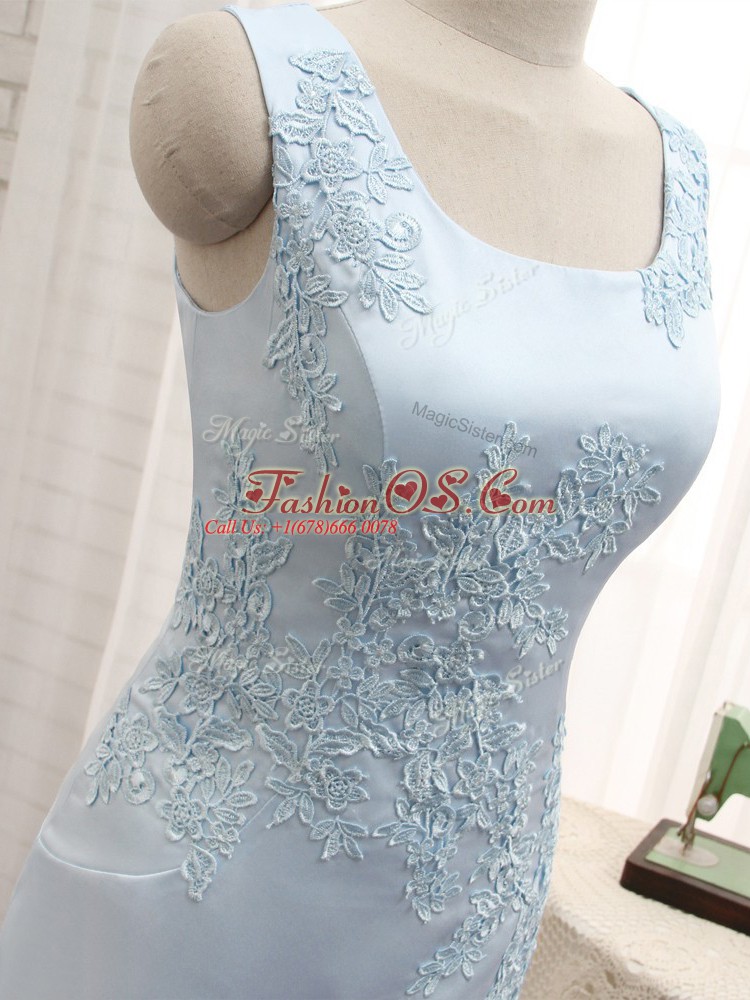 Decent Satin Sleeveless Mini Length Mother Of The Bride Dress and Lace and Appliques