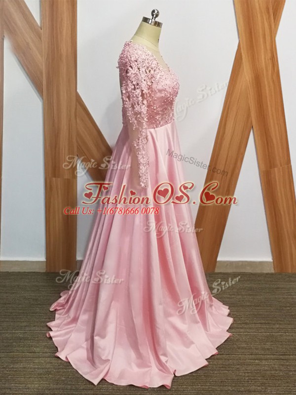 Fabulous Empire Long Sleeves Baby Pink Mother Of The Bride Dress Backless