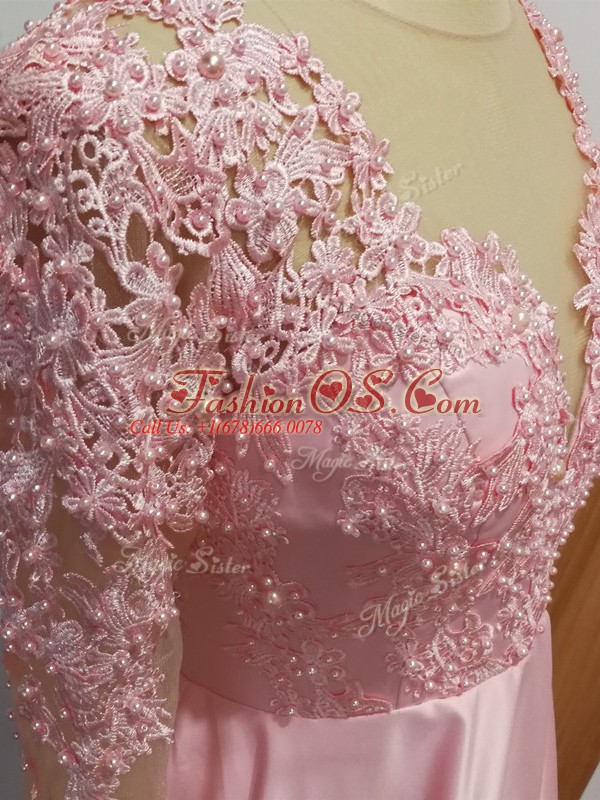 Fabulous Empire Long Sleeves Baby Pink Mother Of The Bride Dress Backless