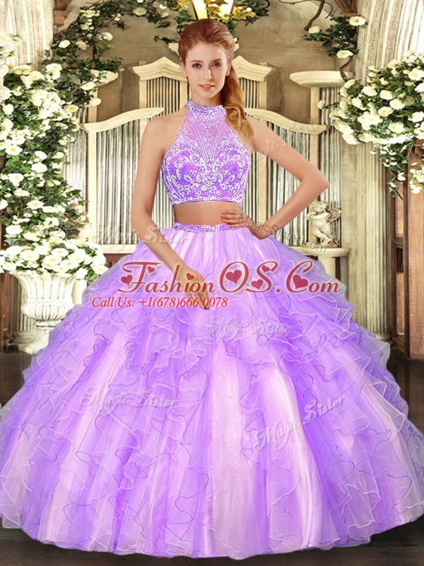Beading and Ruffled Layers Quinceanera Dresses Lavender Criss Cross Sleeveless Floor Length