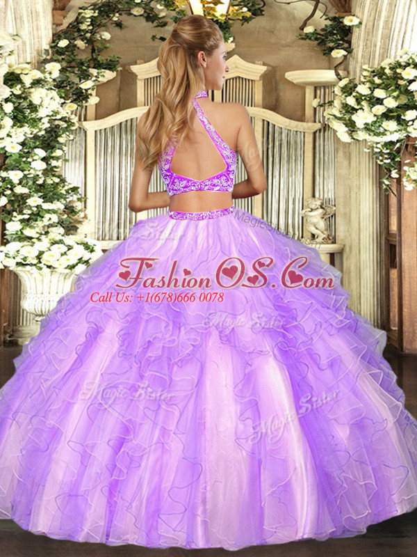 Beading and Ruffled Layers Quinceanera Dresses Lavender Criss Cross Sleeveless Floor Length