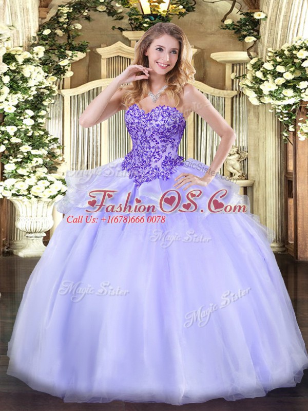 Fabulous Sweetheart Sleeveless Lace Up Quinceanera Dress Lavender Organza