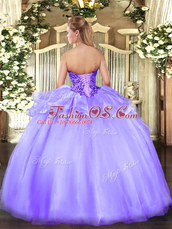 Fabulous Sweetheart Sleeveless Lace Up Quinceanera Dress Lavender Organza
