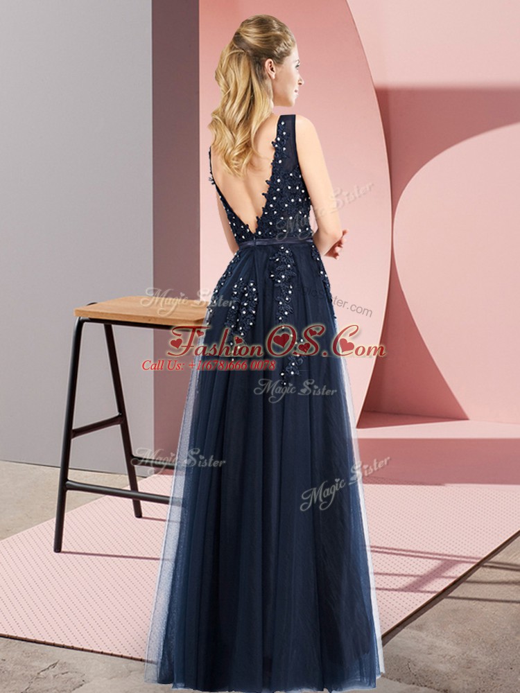 Fantastic Purple Backless Casual Dresses Beading and Appliques Sleeveless Floor Length