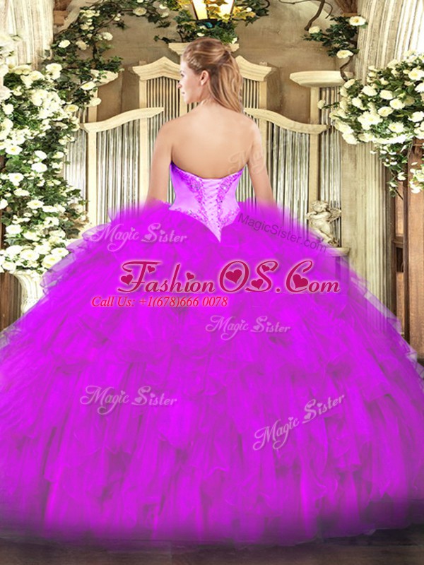 Gorgeous Baby Blue Ball Gowns Beading and Ruffles Ball Gown Prom Dress Lace Up Organza Sleeveless Floor Length