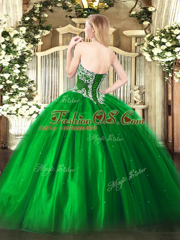 Wonderful Strapless Sleeveless Lace Up Sweet 16 Dresses Turquoise Tulle