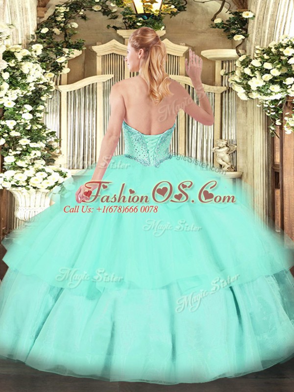 Tulle Sweetheart Sleeveless Lace Up Beading and Ruffled Layers Quinceanera Dress in Lavender