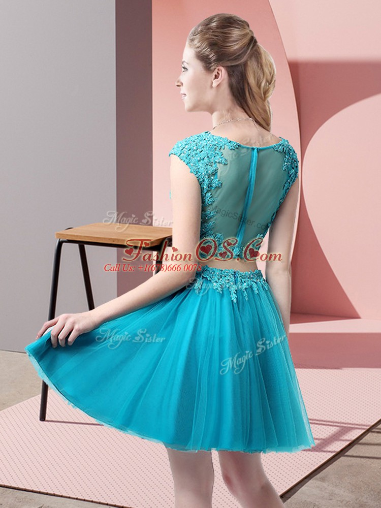 Scoop Sleeveless Homecoming Dress Mini Length Appliques Blue Tulle