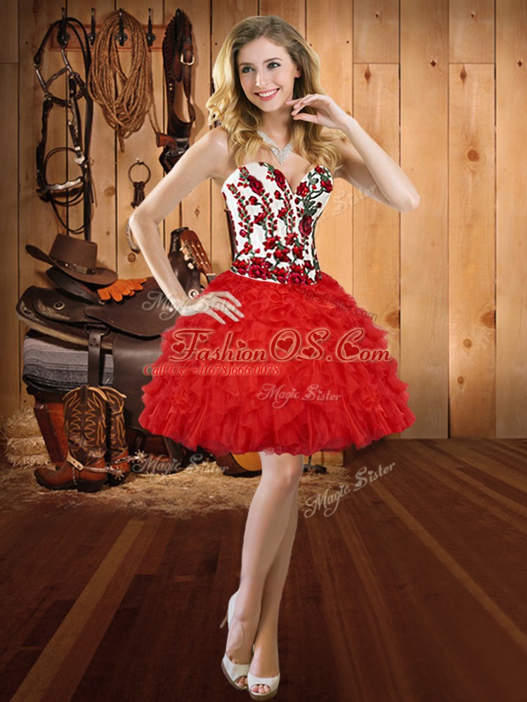 Glamorous Ball Gowns 15 Quinceanera Dress Red Sweetheart Tulle Sleeveless Floor Length Lace Up