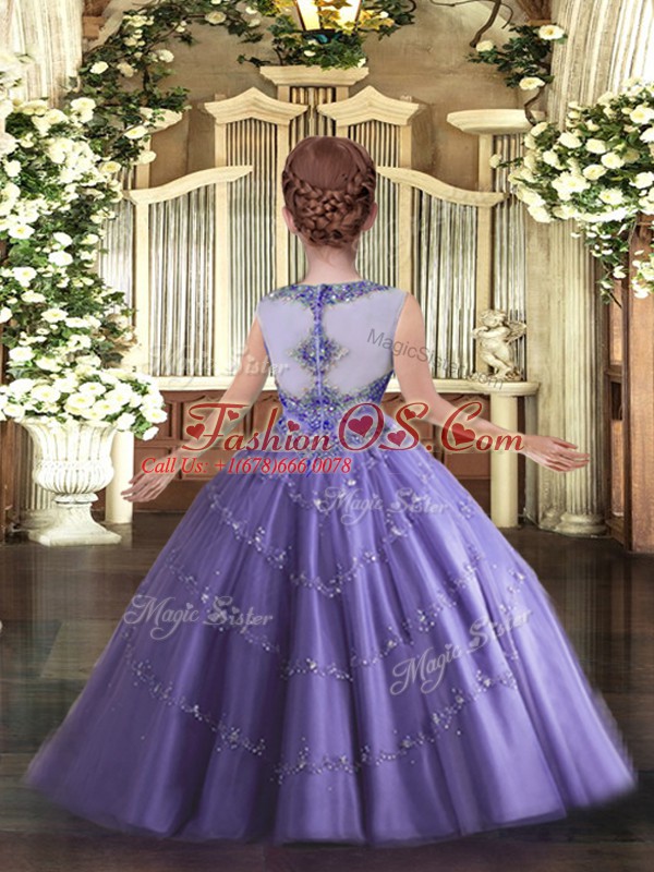 Top Selling Tulle Sleeveless Floor Length Pageant Dresses and Beading and Appliques