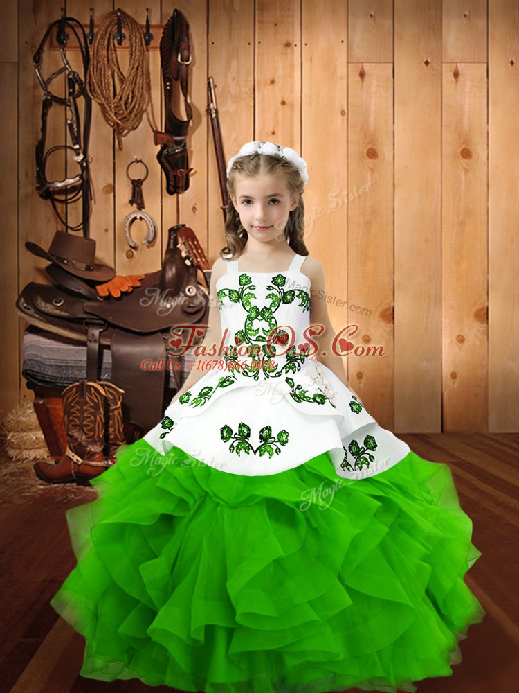 Trendy Floor Length Pageant Dress for Teens Organza Sleeveless Embroidery and Ruffles