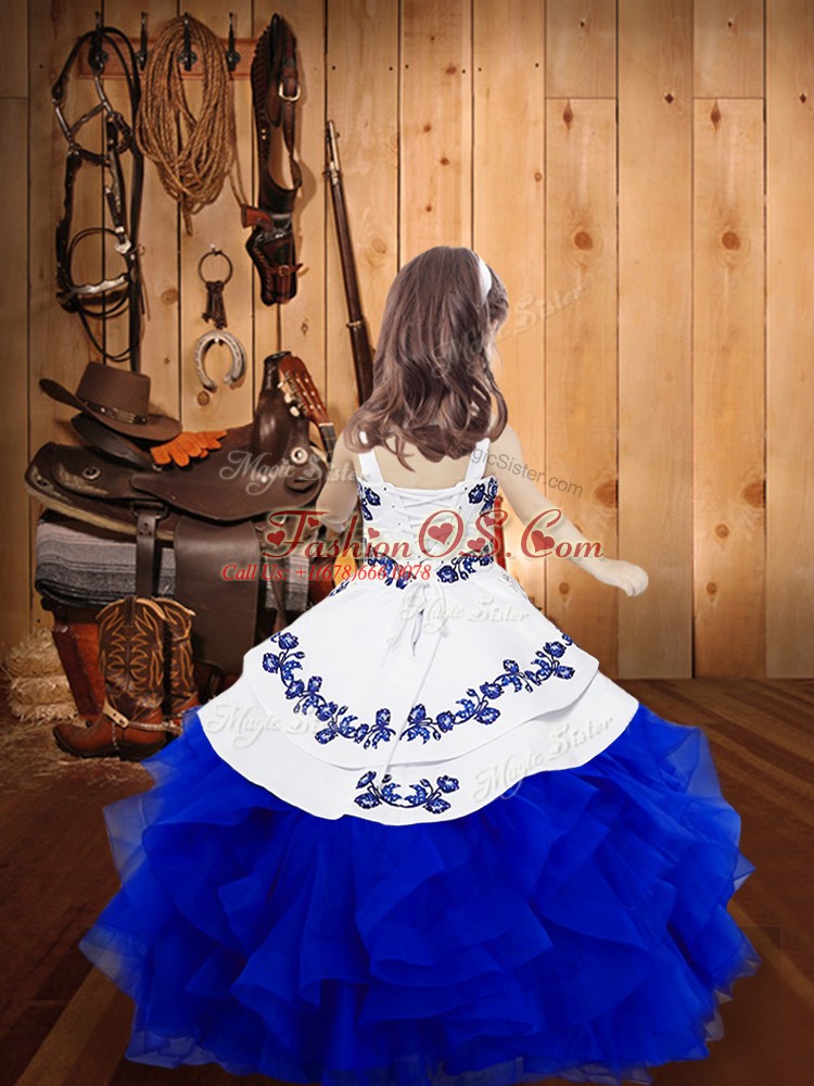Trendy Floor Length Pageant Dress for Teens Organza Sleeveless Embroidery and Ruffles