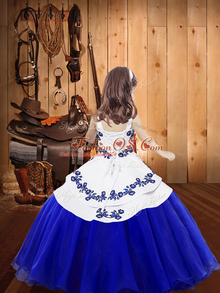 High Class Sleeveless Lace Up Floor Length Embroidery High School Pageant Dress