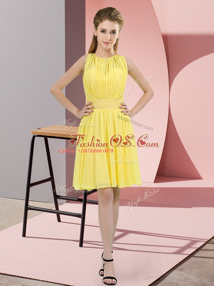 Edgy Knee Length Zipper Dama Dress Yellow for Prom and Party and Wedding Party with Sequins