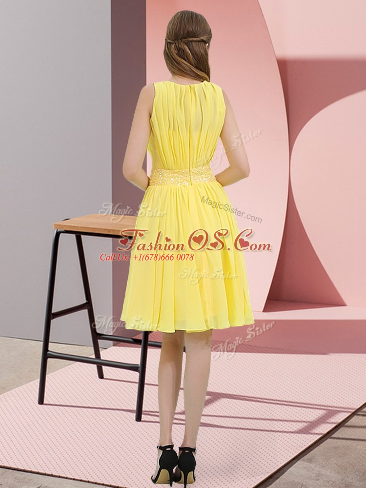 Edgy Knee Length Zipper Dama Dress Yellow for Prom and Party and Wedding Party with Sequins