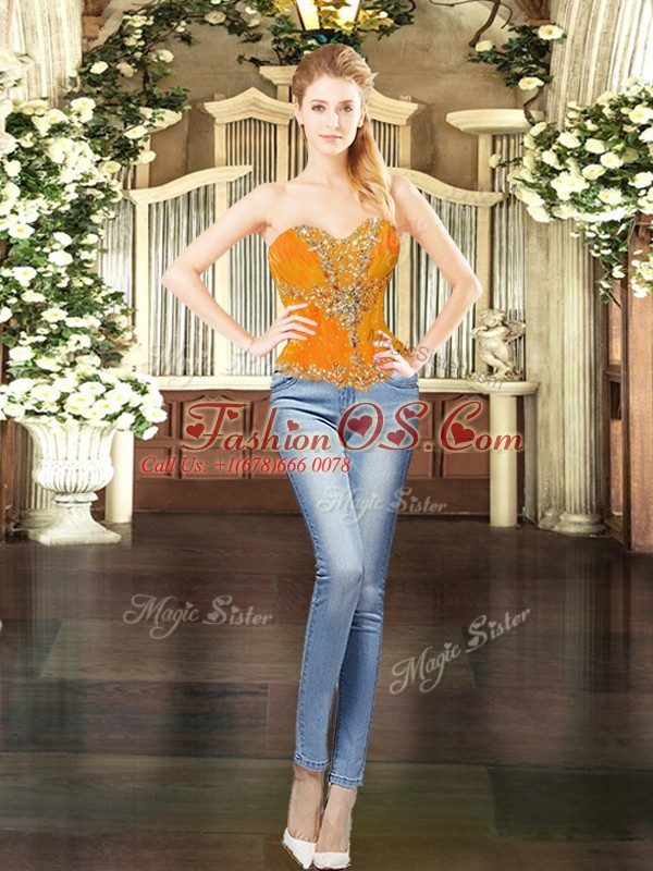 Sweetheart Sleeveless Sweet 16 Dresses Mini Length Beading Orange Red Tulle
