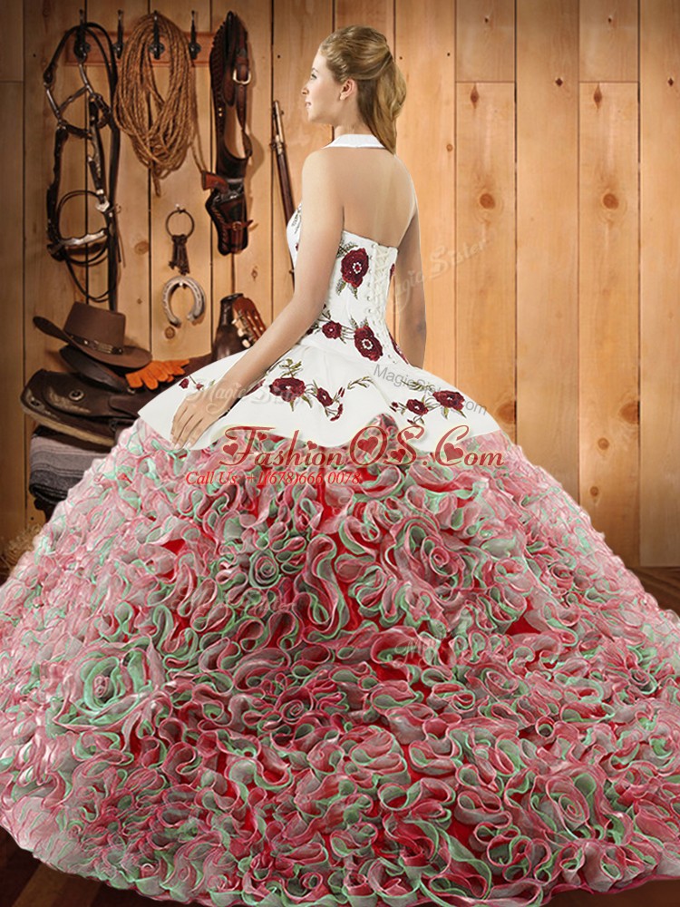 Superior Multi-color Sleeveless Embroidery Lace Up Vestidos de Quinceanera