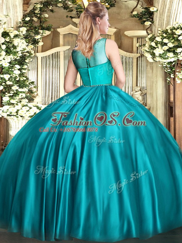 Floor Length Fuchsia Ball Gown Prom Dress Satin Sleeveless Beading