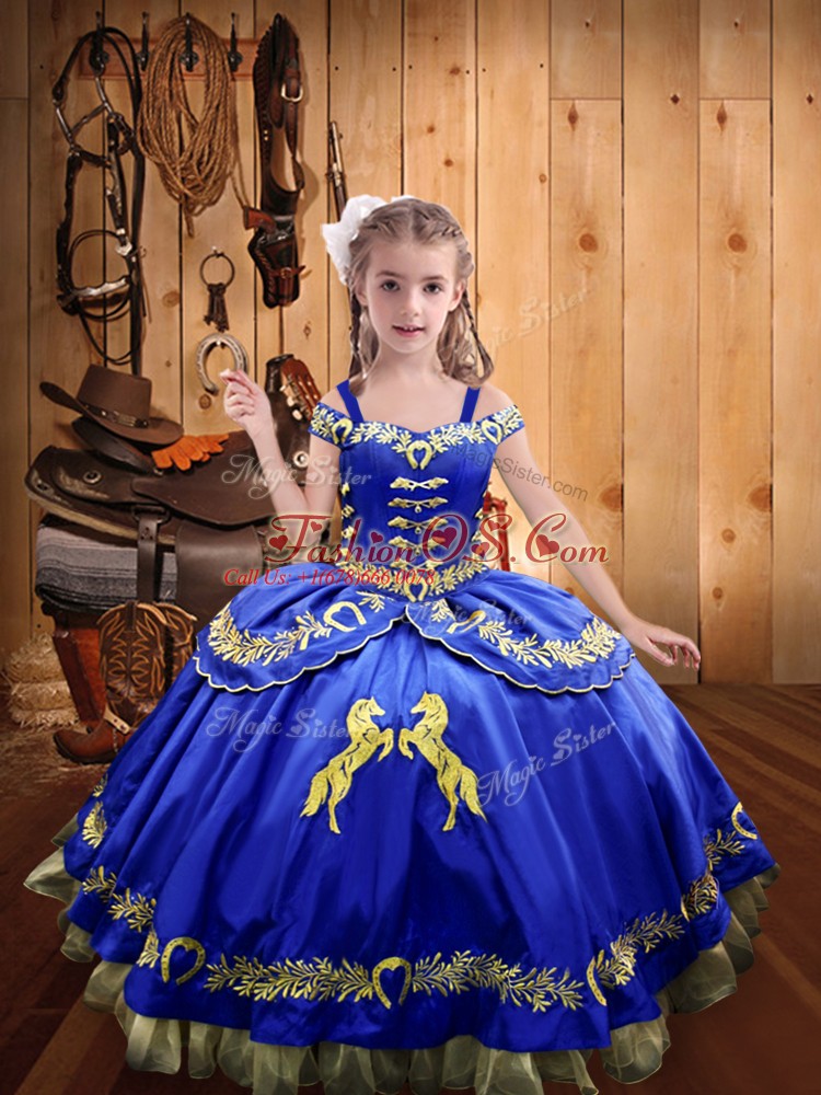 Amazing Satin Sleeveless Floor Length Kids Formal Wear and Beading and Embroidery