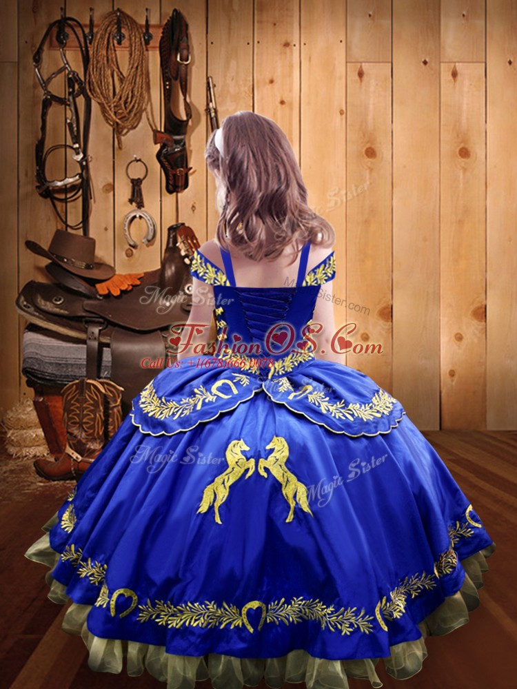 Amazing Satin Sleeveless Floor Length Kids Formal Wear and Beading and Embroidery