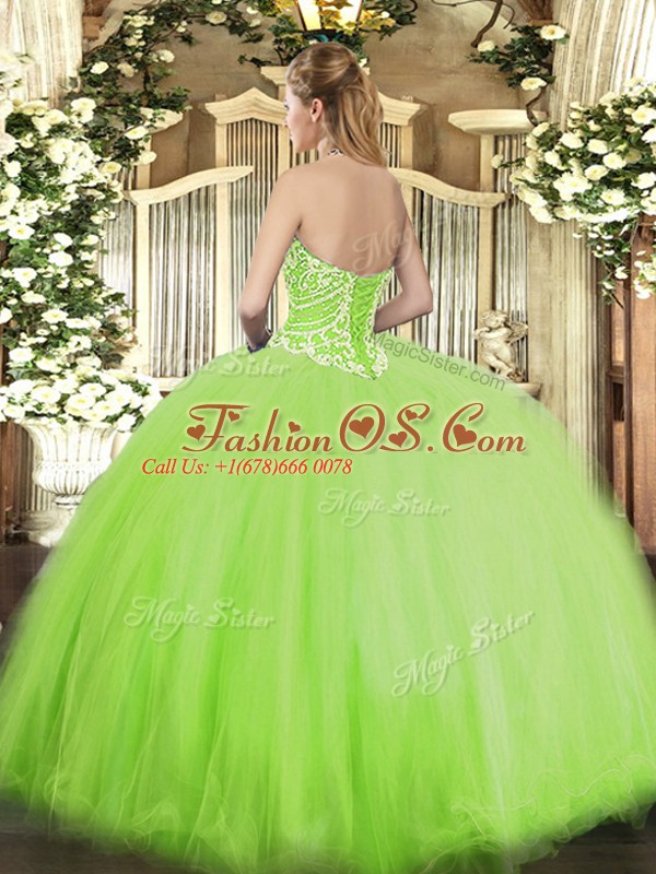 Stylish Gold Sleeveless Beading Floor Length Ball Gown Prom Dress