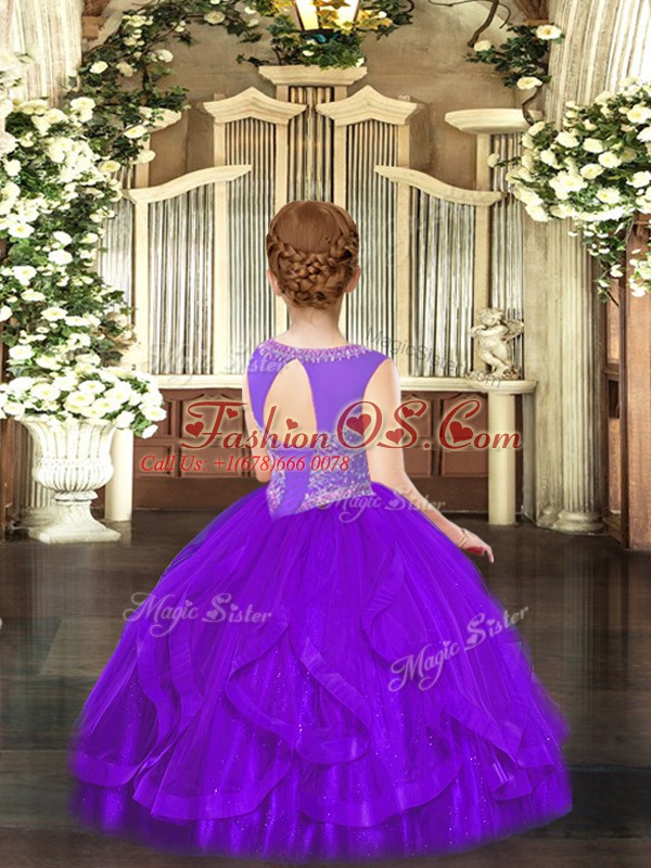 Hot Pink Sleeveless Tulle Lace Up Little Girls Pageant Dress Wholesale for Party and Quinceanera