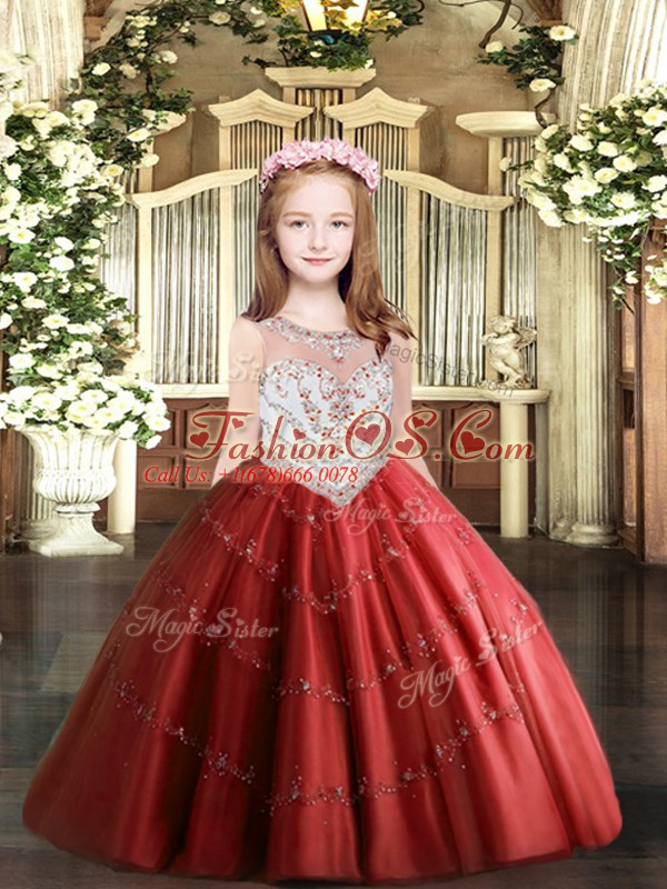 Enchanting Red Sleeveless Beading and Appliques Floor Length Pageant Dress
