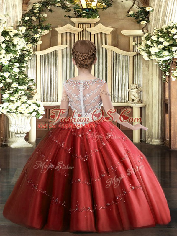 Enchanting Red Sleeveless Beading and Appliques Floor Length Pageant Dress