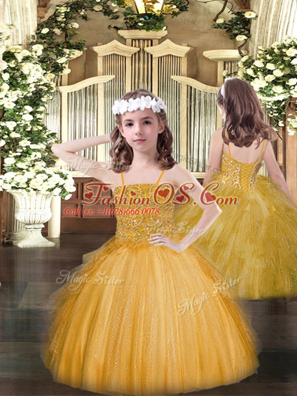 Sleeveless Lace Up Floor Length Beading and Ruffles Girls Pageant Dresses