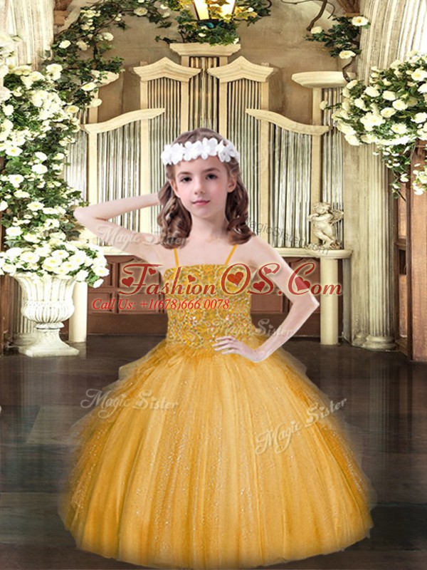 Sleeveless Lace Up Floor Length Beading and Ruffles Girls Pageant Dresses