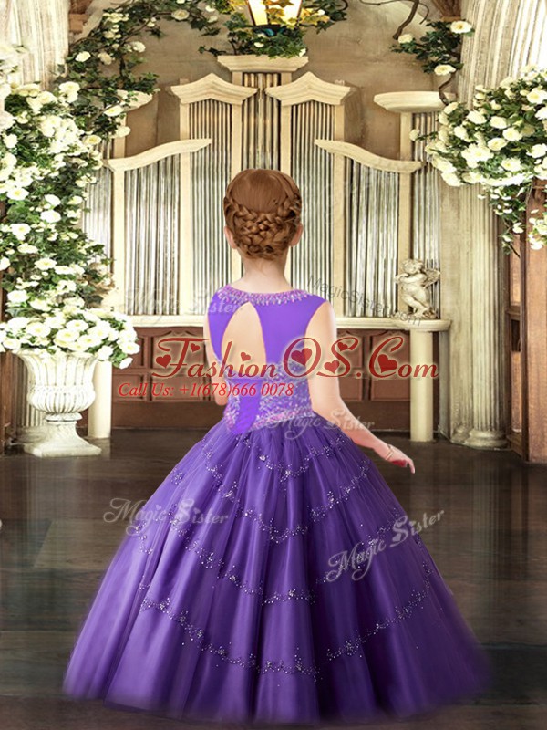 Wine Red Sleeveless Beading Floor Length Pageant Dress for Teens