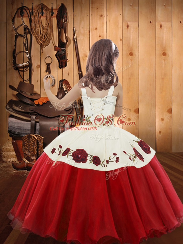 Fancy Straps Sleeveless Little Girls Pageant Dress Floor Length Embroidery Organza