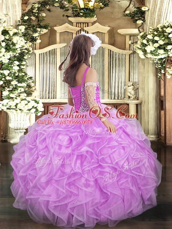 Floor Length Ball Gowns Sleeveless Rose Pink Little Girl Pageant Gowns Lace Up