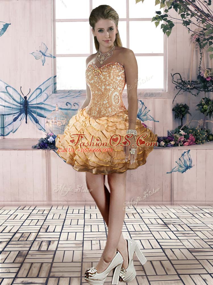 Most Popular Ball Gowns Sleeveless Gold Vestidos de Quinceanera Brush Train Lace Up