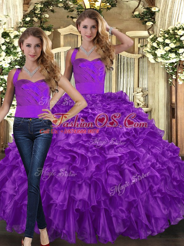 Sleeveless Ruffles Lace Up Quinceanera Gown