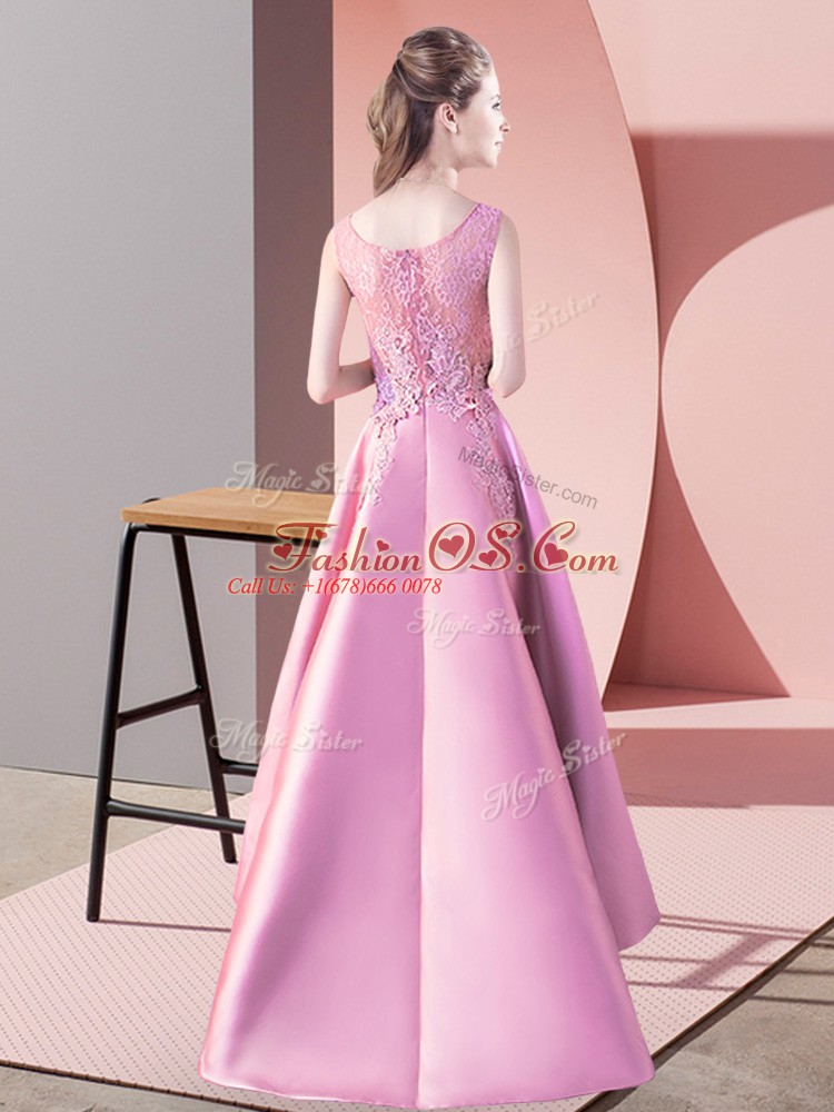 Sleeveless Satin High Low Zipper Quinceanera Dama Dress in Lilac with Lace