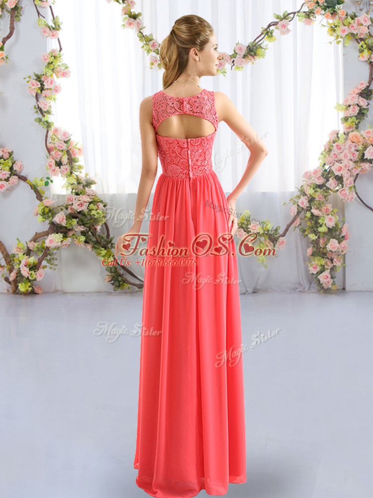 Modern Gold Scoop Neckline Lace Vestidos de Damas Sleeveless Zipper