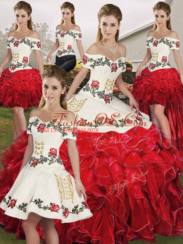 Sleeveless Embroidery and Ruffles Lace Up Sweet 16 Dress