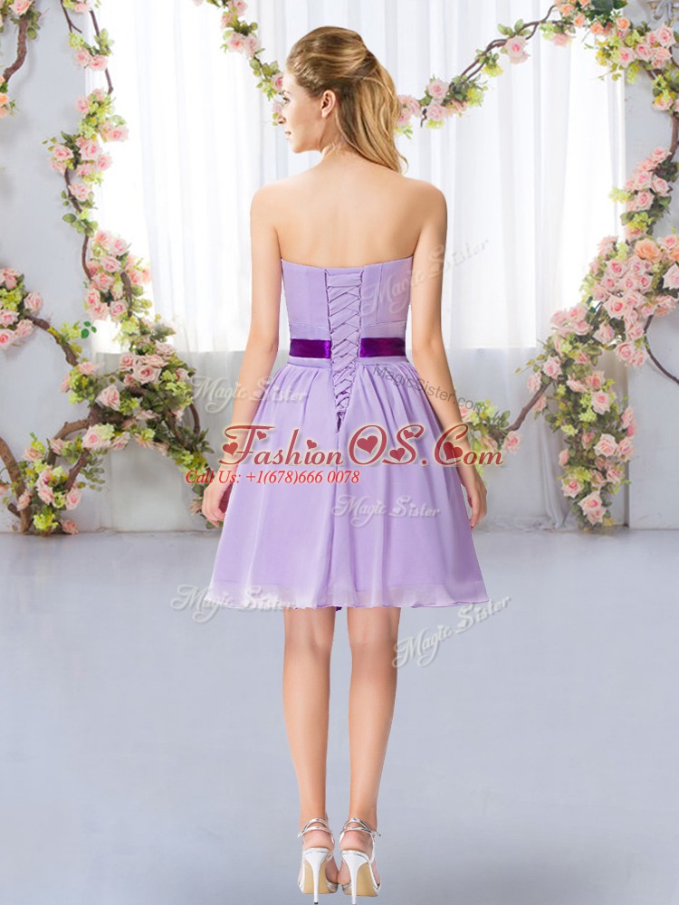 Apple Green Chiffon Lace Up Dama Dress Sleeveless Mini Length Belt