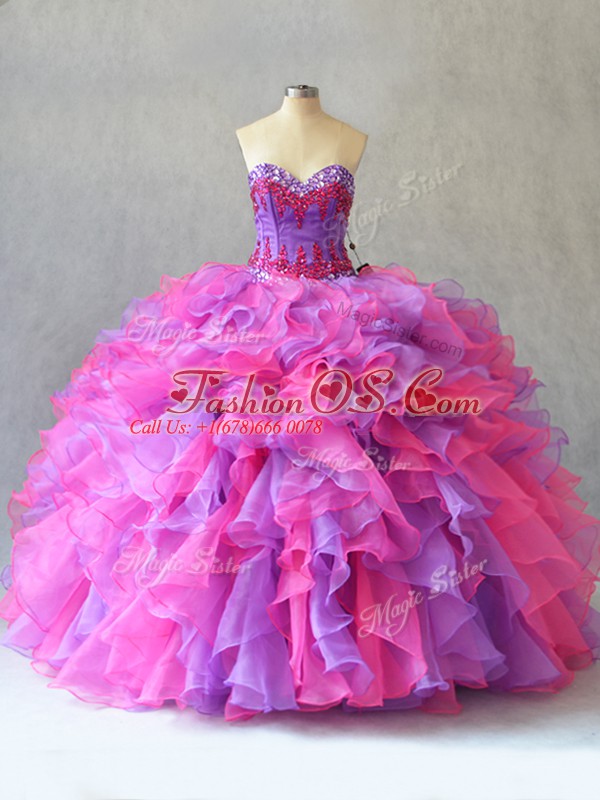 Charming Sweetheart Sleeveless Lace Up Quinceanera Dresses Multi-color Organza