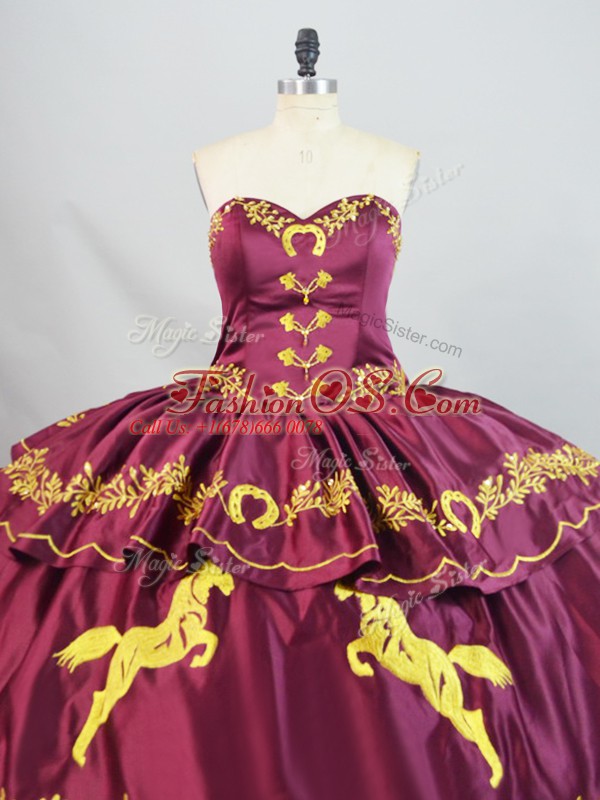Burgundy Sweet 16 Dress Sweetheart Sleeveless Brush Train Lace Up