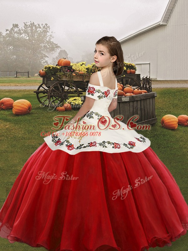 Organza Sleeveless Floor Length Glitz Pageant Dress and Embroidery