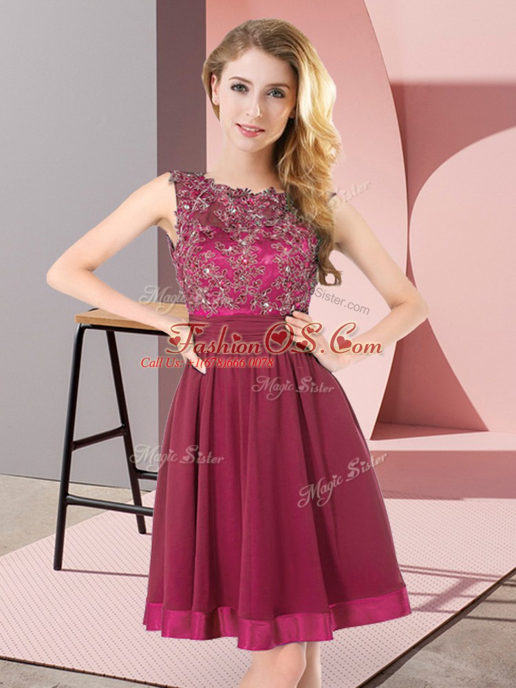 Lovely Chiffon Sleeveless Mini Length Damas Dress and Beading and Appliques