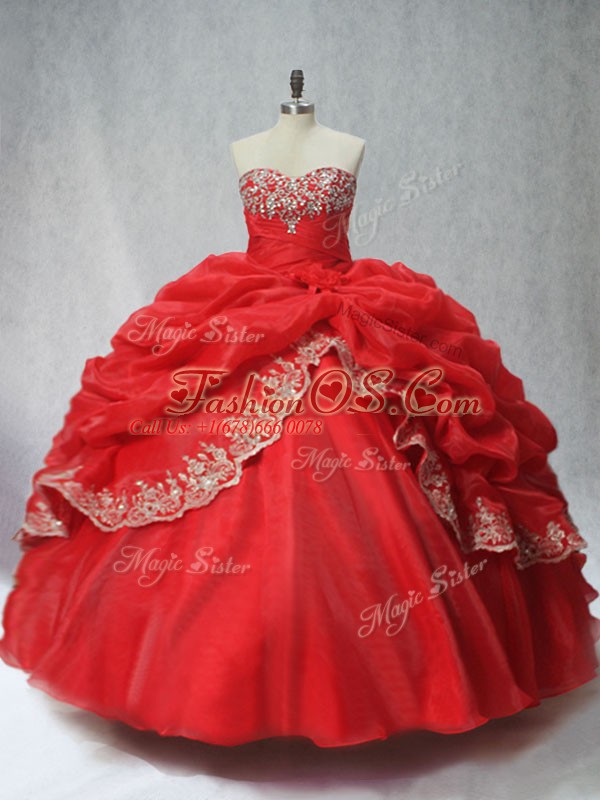 Comfortable Organza Sleeveless Floor Length Sweet 16 Quinceanera Dress and Appliques and Pick Ups