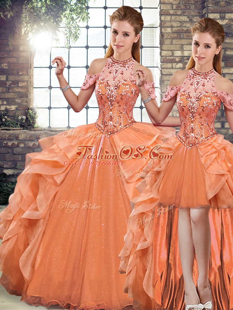 Organza Sleeveless Floor Length Vestidos de Quinceanera and Beading and Ruffles