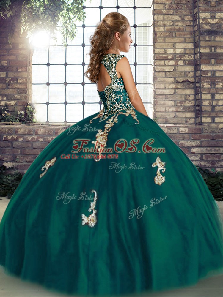 Royal Blue Tulle Lace Up Straps Sleeveless Floor Length 15 Quinceanera Dress Beading and Appliques