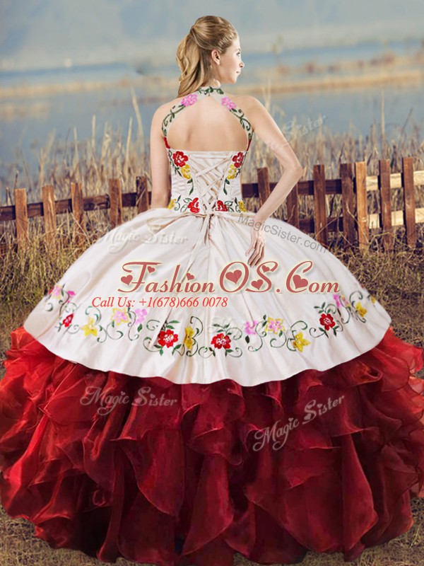 High Quality Blue And White Ball Gowns Embroidery and Ruffles 15th Birthday Dress Lace Up Organza Sleeveless Floor Length