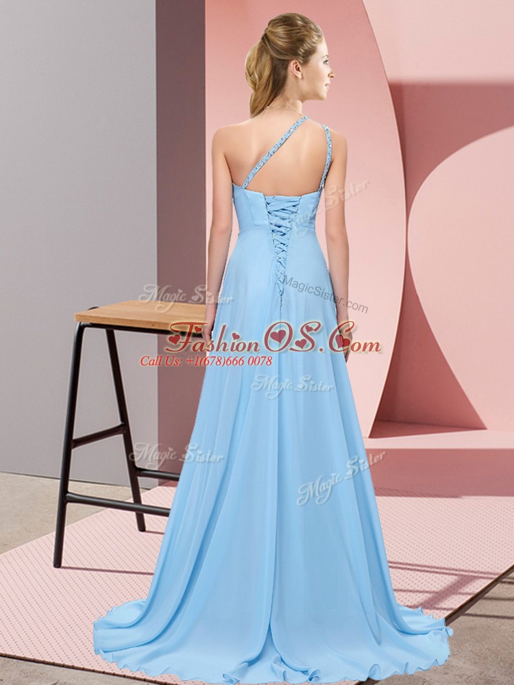 Hot Pink Sleeveless Chiffon Lace Up Prom Dresses for Prom and Party and Military Ball